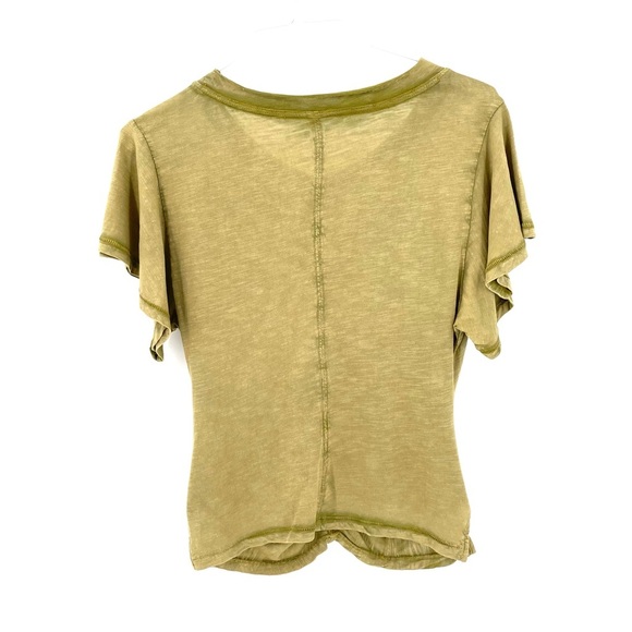 Anthropologie Pilcro Short Flutter Ruched Khaki Green Cotton T Shirt Top - Picture 3 of 6
